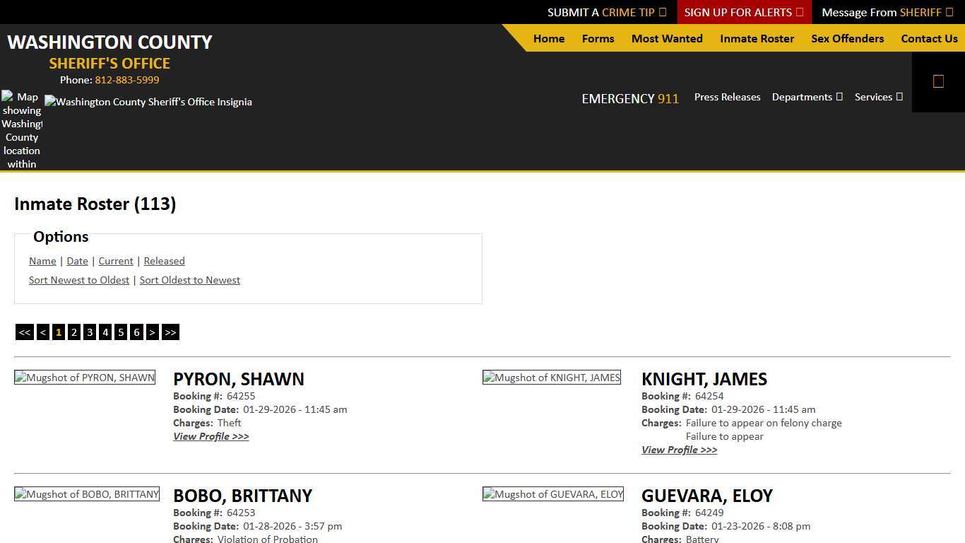 Inmate Roster - Current Inmates Booking Date Descending - Washington County IN Sheriff
